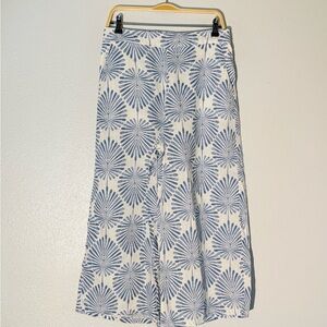 Joie Blue & White tropical Cropped Linen Wide-Leg Pants Size Large